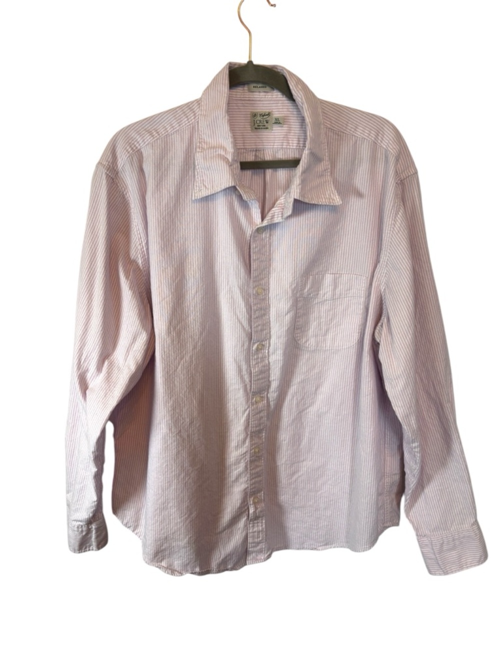 J. Crew Men's Light Lavender and White Thin-Strip Button-Down Shirt Size XL